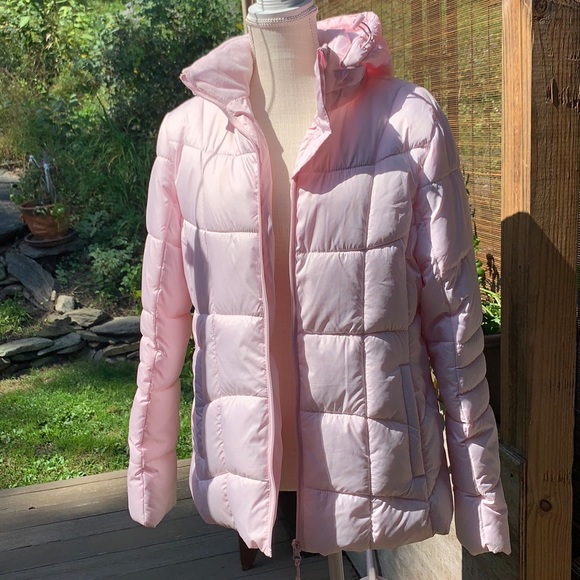 pale pink puffer jacket